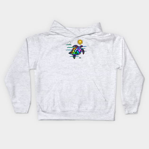 Colorful Sea Turtle in "Stained Glass" Style Kids Hoodie by Dogs Galore and More